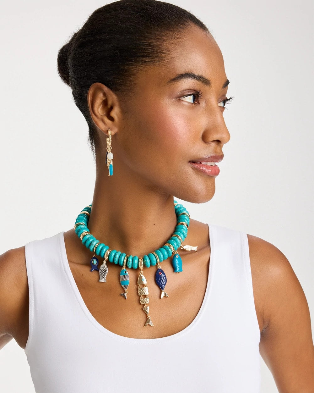 Chico's Outlet Turquoise Turquoise Fish Charm Statement Necklace
