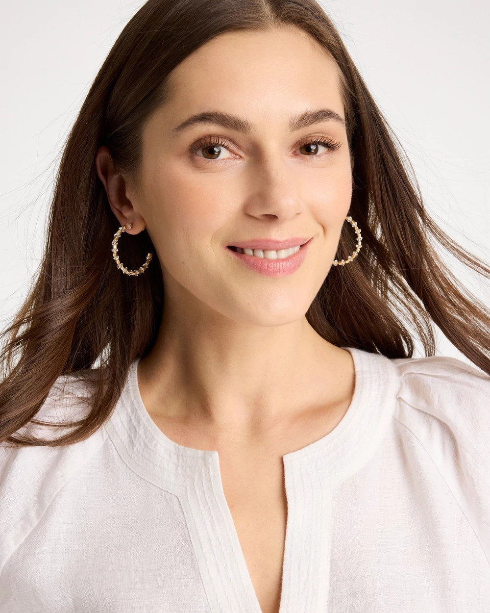 Chico's Online White/Gold Sea Foam Hoop Earrings