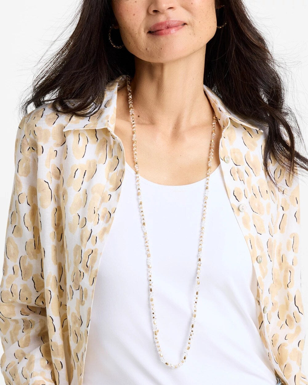 Chico's Outlet White/Gold Sea Foam Long Single-Strand Necklace