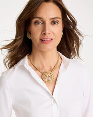 Chico's On Sale Gold Sea Foam Medallion Pendant Necklace