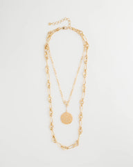 Chico's For Sale Gold Sea Foam Medallion Double-Strand Pendant Necklace