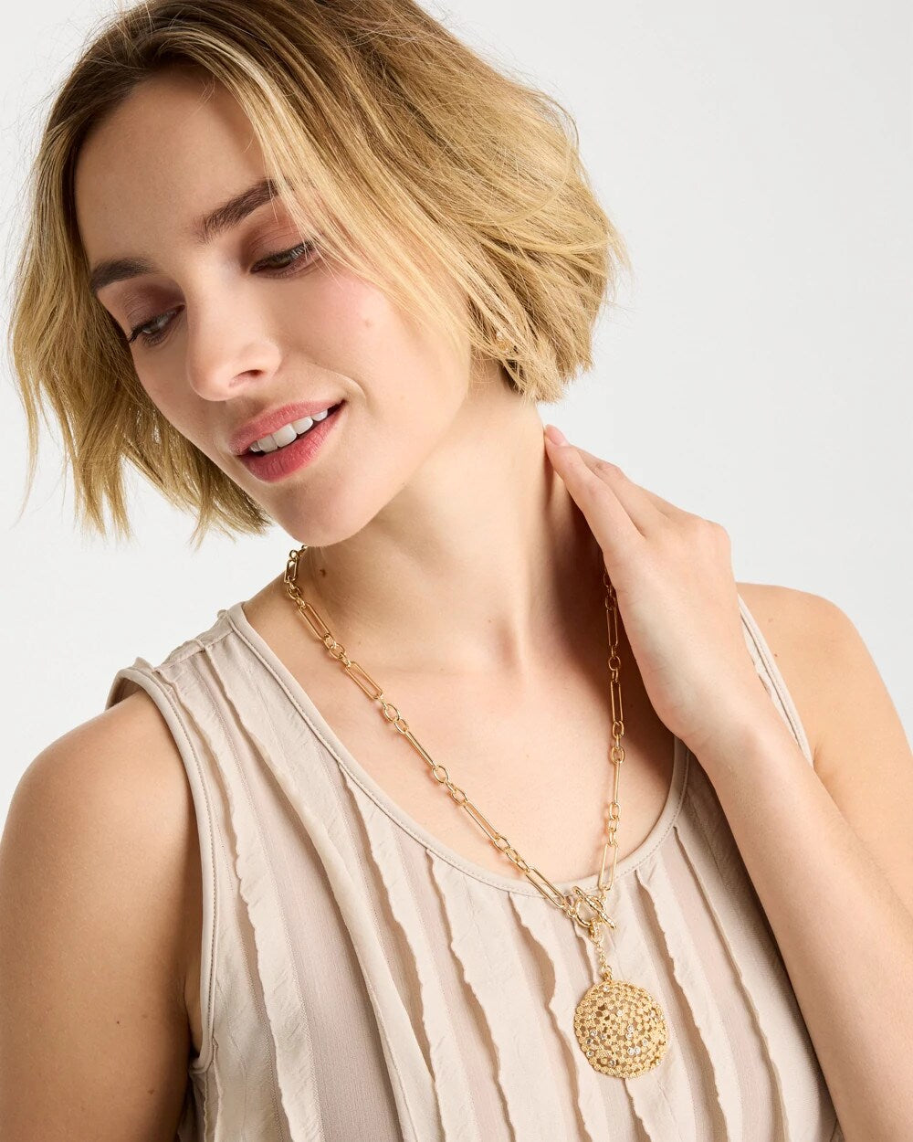 Chico's For Sale Gold Sea Foam Medallion Double-Strand Pendant Necklace
