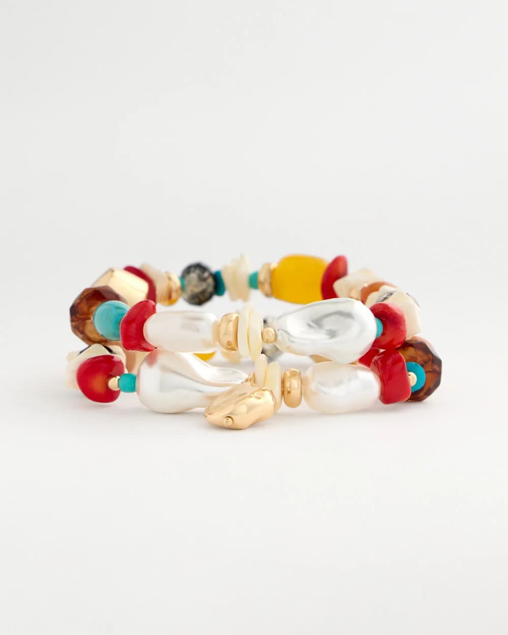 Chico's Discount Multi Set of Two Pearl Beaded Stretch Bracelets