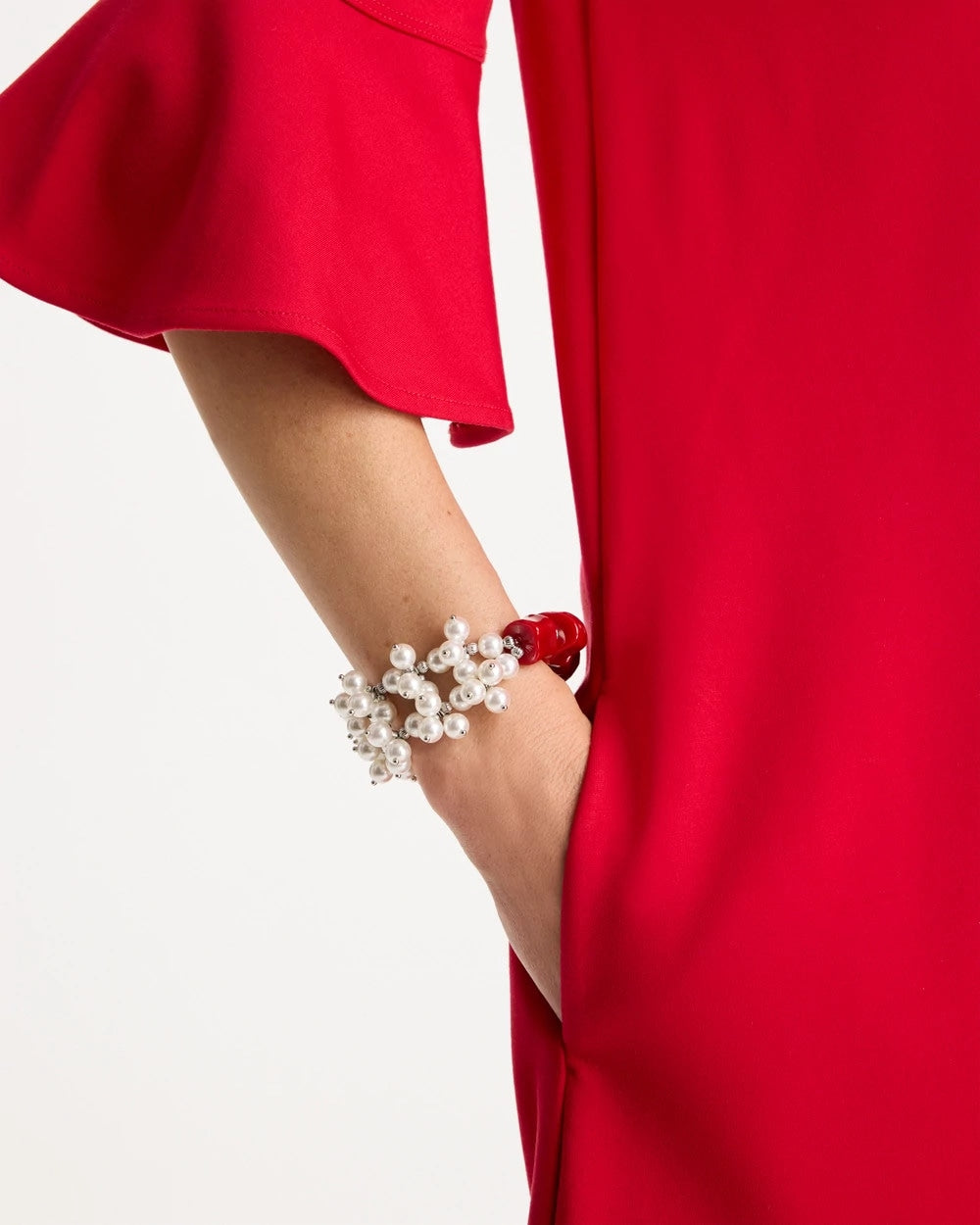 Chico's Outlet Red Red Resin Pearlescent Stretch Bracelet