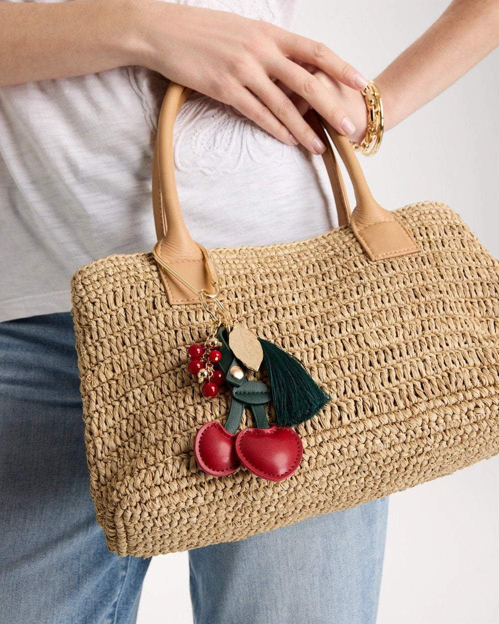 Chico's Online Red Faux Leather Cherry Bag Charm Key Chain