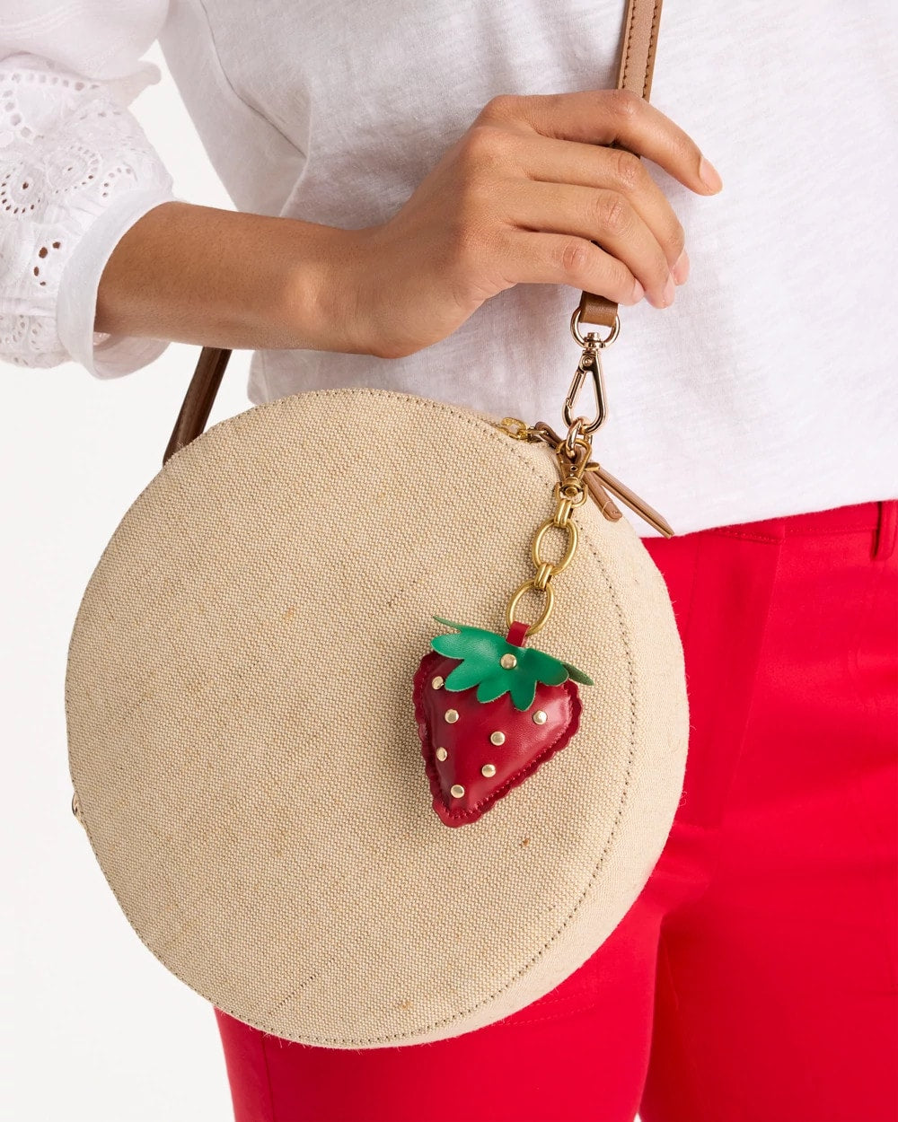 Chico's Sale Red Faux Leather Strawberry Bag Charm Key Chain