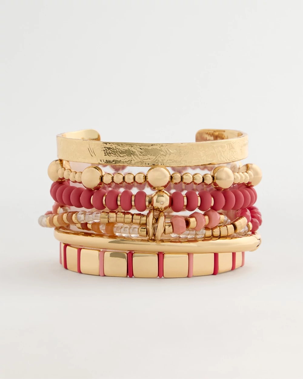 Chico's Online Coral Aventurine Jade Stone Stretch Bracelet