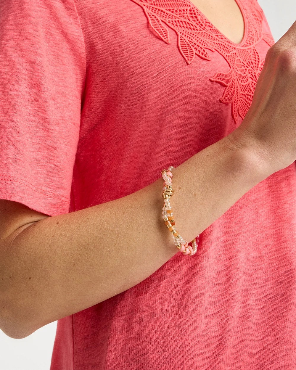Chico's Online Coral Aventurine Jade Stone Stretch Bracelet