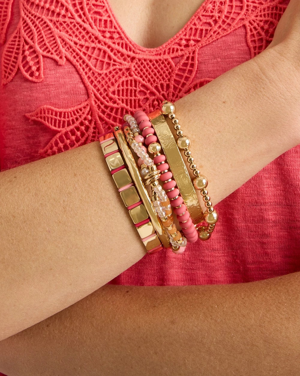Chico's Sale Coral Glam Goldtone Slice Stretch Bracelet