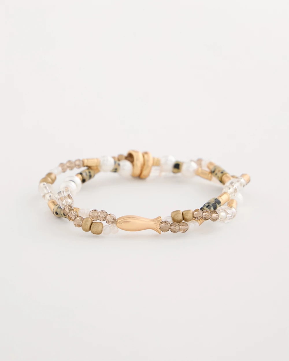 Chico's Discount Neutral Jasper Stone Beaded Stretch Bracelet