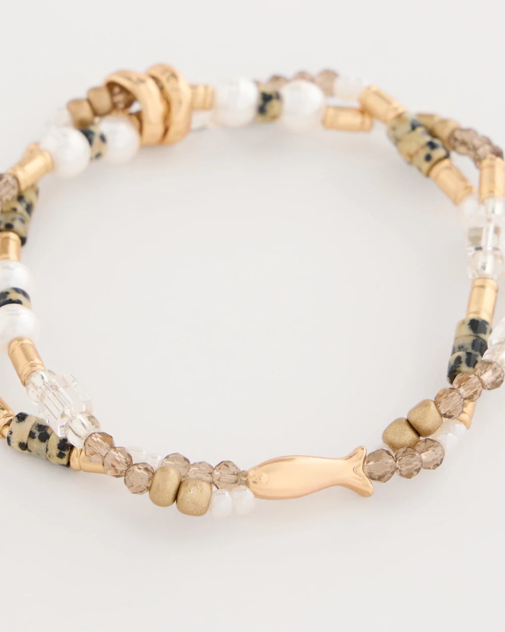 Chico's Discount Neutral Jasper Stone Beaded Stretch Bracelet