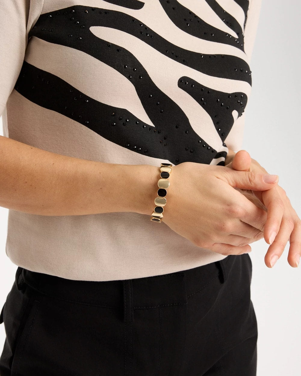 Chico's Sale Black Black Goldtone Glam Stretch Bracelet