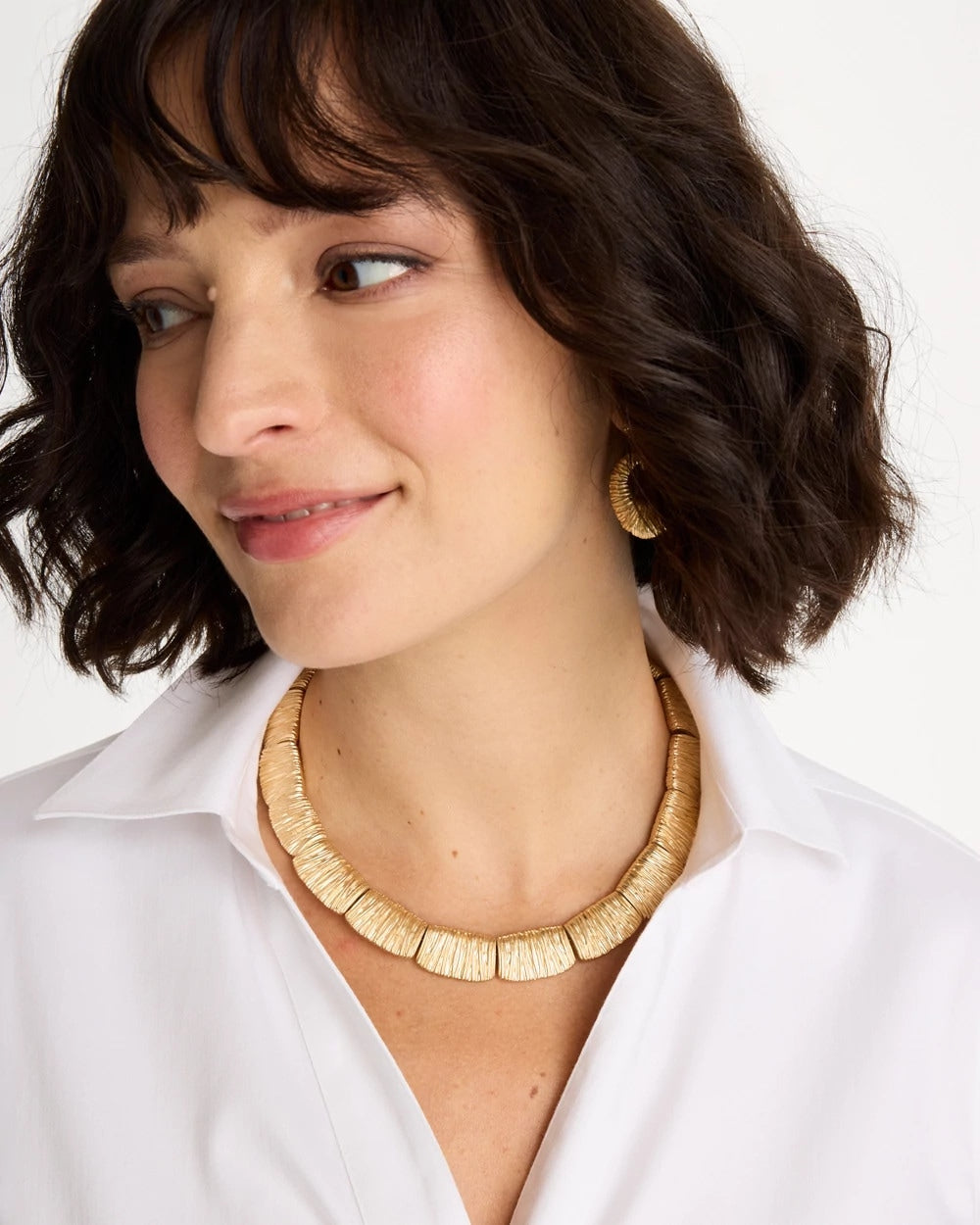 Chico's Sale Gold Crinkle Goldtone Collar Necklace