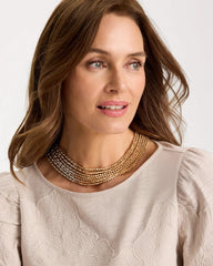 Chico's Outlet Mixed Metals Multi-Strand Beaded Short Necklace