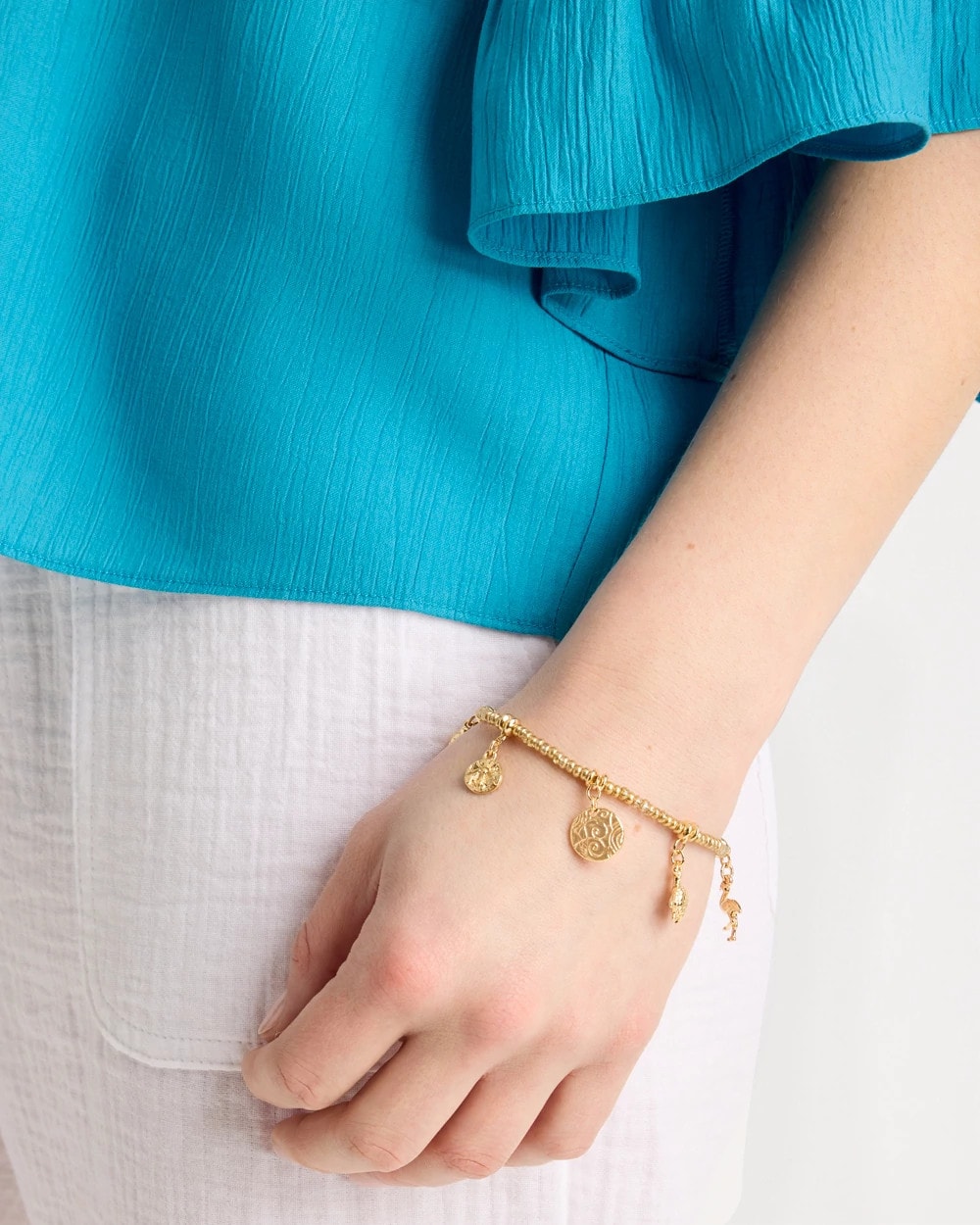 Chico's On Sale Gold Goldtone Stretch Charm Bracelet