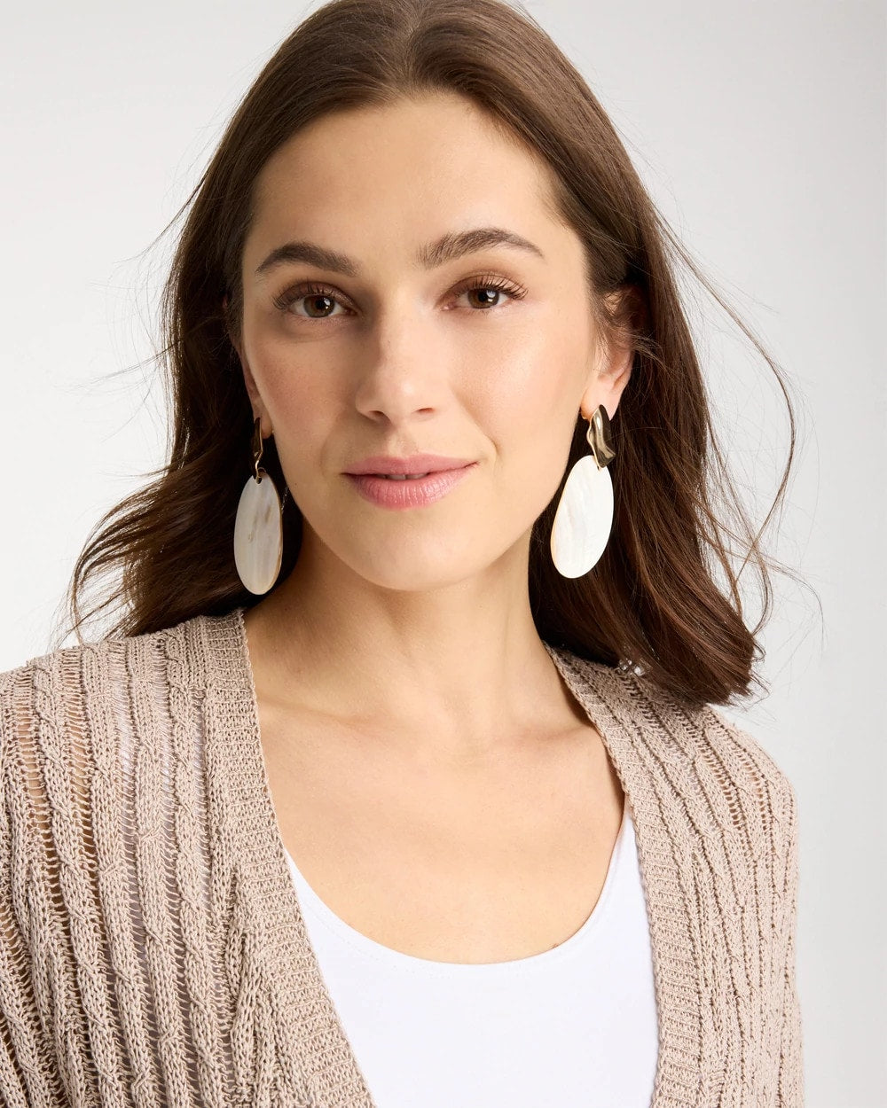 Chico's Discount Neutral Shell Oval Drop Earrings