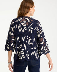 Chico's Discount Passport Blue Woven Crochet Lace Contrast Kimono