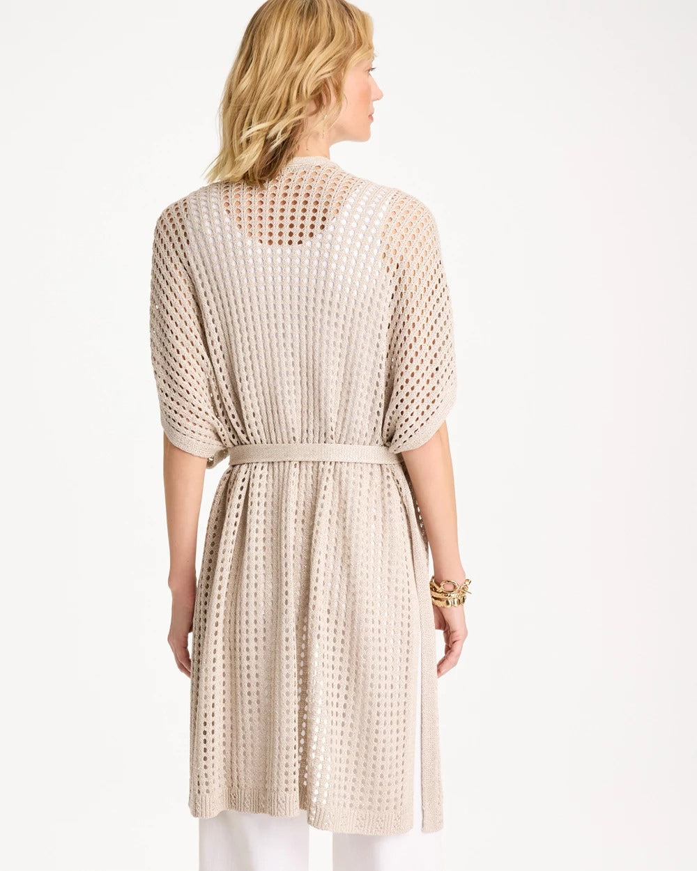 Chico's On Sale Neutral Crochet Knit Belted Ruana