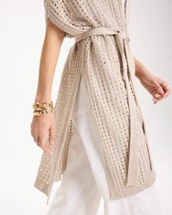Chico's On Sale Neutral Crochet Knit Belted Ruana