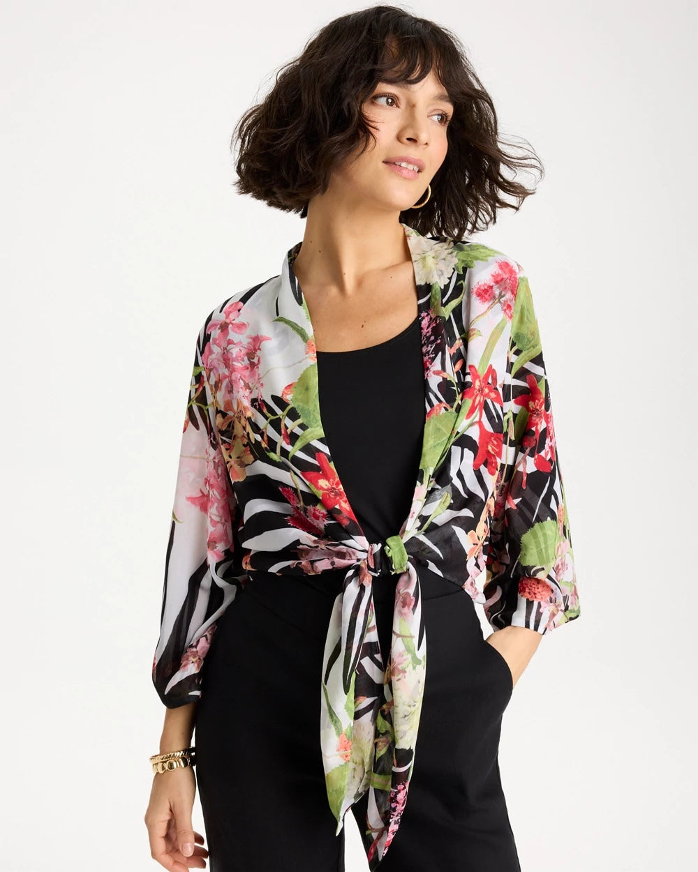 Chico's For Sale Black Georgette Tie-Front Kimono