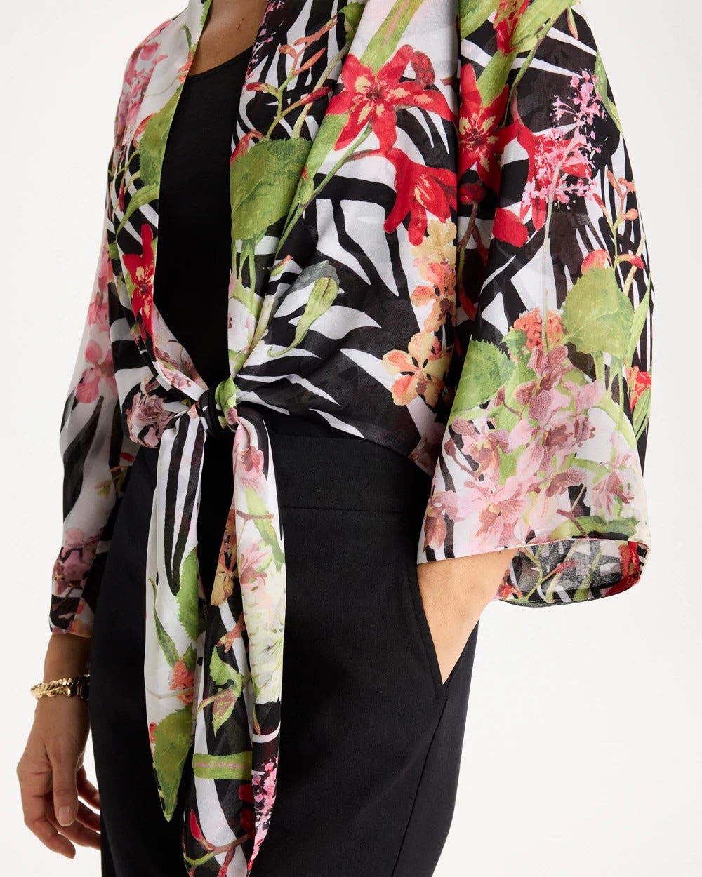 Chico's For Sale Black Georgette Tie-Front Kimono