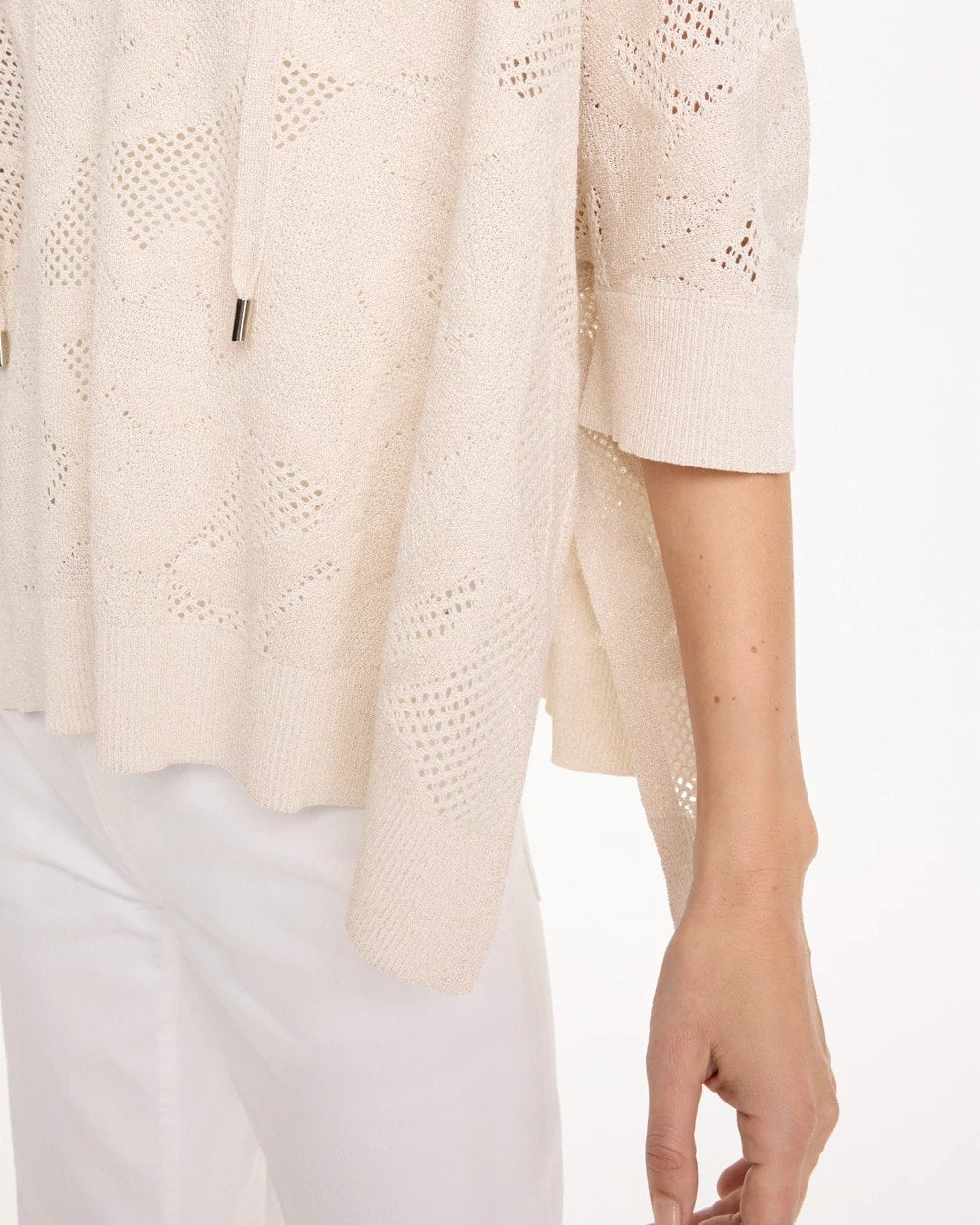 Chico's Online Ecru Crochet Lace Notch Neck Poncho