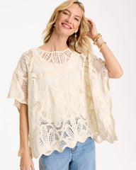 Chico's Discount Ecru Woven Cotton-Blend Crochet Lace Poncho