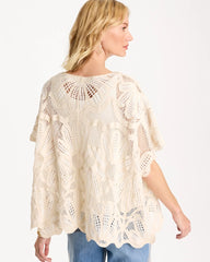 Chico's Discount Ecru Woven Cotton-Blend Crochet Lace Poncho