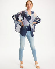 Chico's Outlet Passport Blue Woven Printed Cocoon Ruana