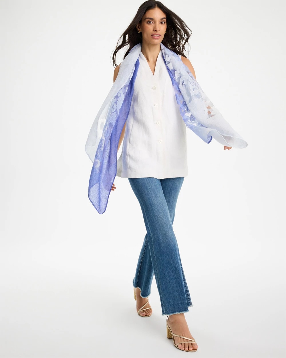 Chico's On Sale Blue Ombre Burnout Oblong Scarf