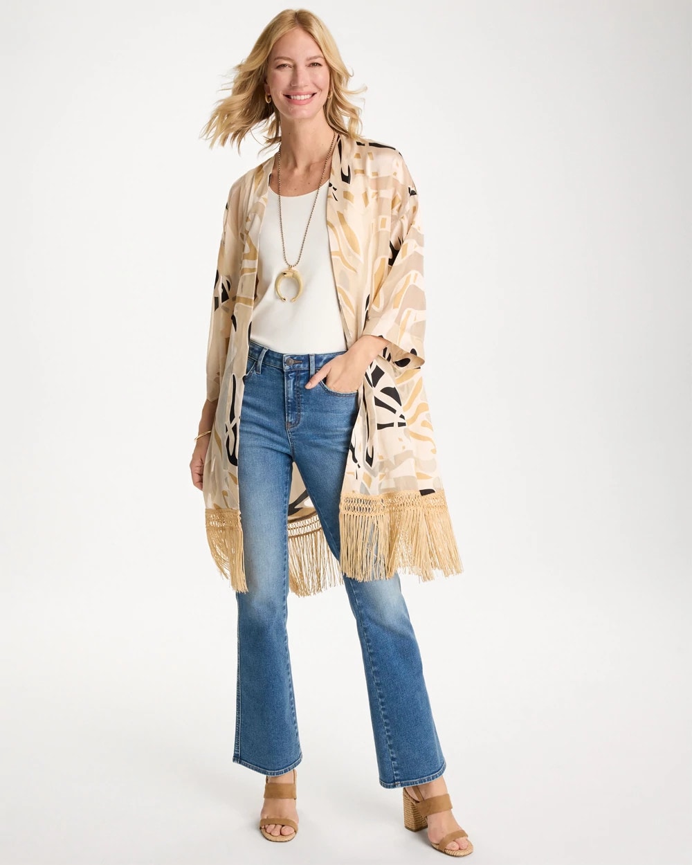Chico's For Sale Neutral Woven Long Fringed Kimono