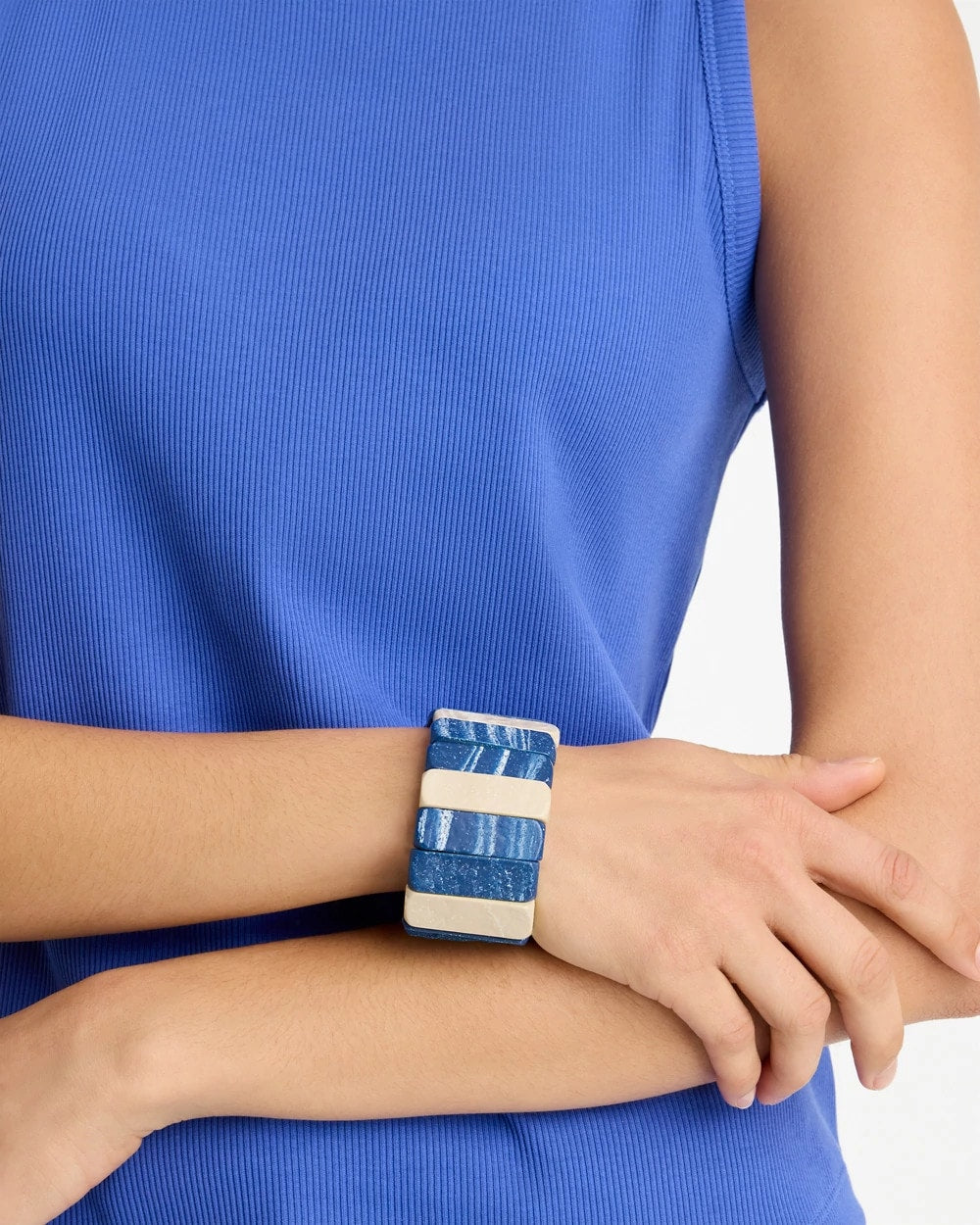 Chico's Online Blue Multi Blue-Neutral Wood Stretch Bracelet