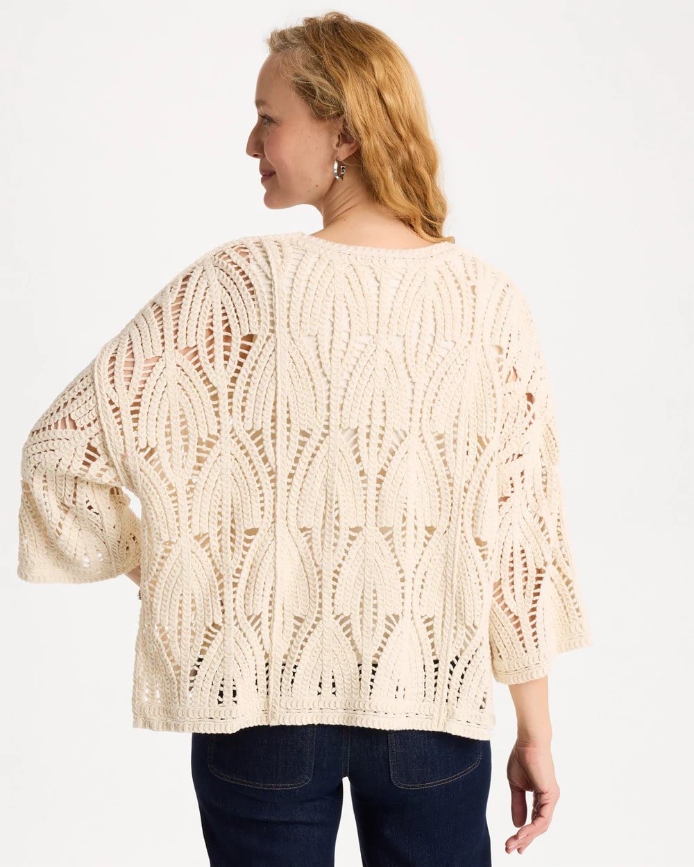 Chico's Discount Neutral Cotton Crochet Kimono