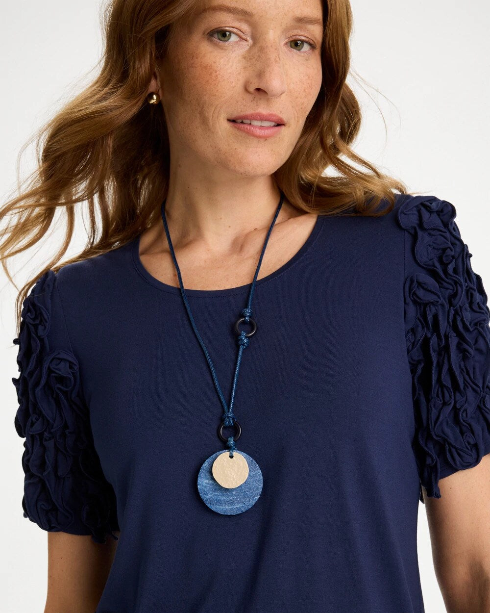 Chico's Sale Blue Multi Adjustable Blue-Neutral Wood Pendant Necklace