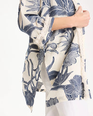 Chico's Outlet Blue Cotton Jacquard Fringed Kimono