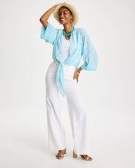 Chico's On Sale Bondi Blue Georgette Tie-Front Chevron Kimono
