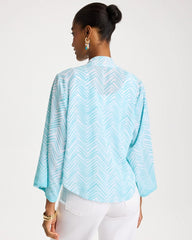 Chico's On Sale Bondi Blue Georgette Tie-Front Chevron Kimono