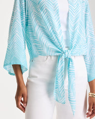 Chico's On Sale Bondi Blue Georgette Tie-Front Chevron Kimono