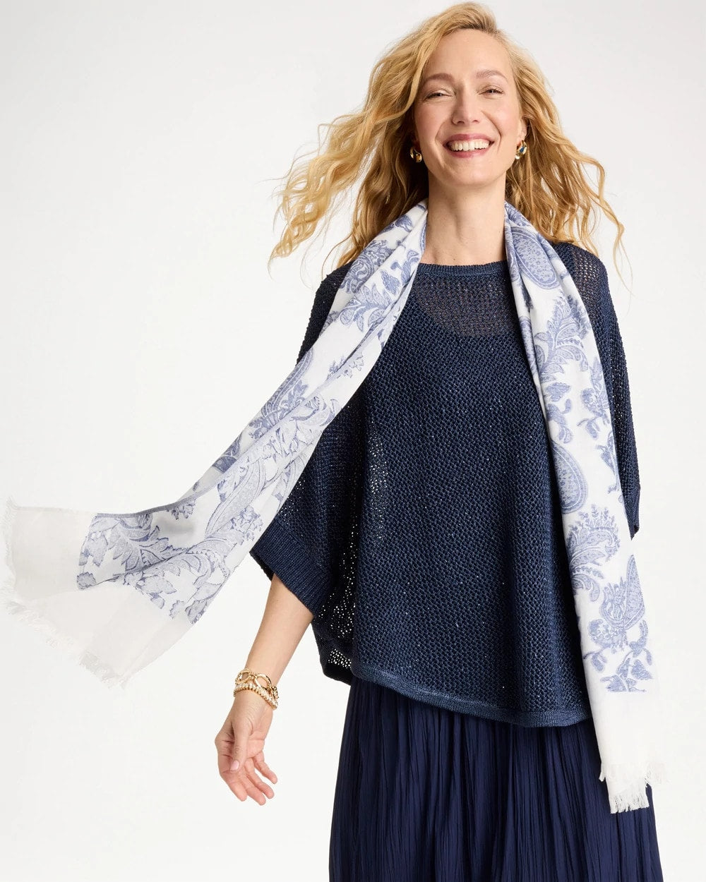 Chico's For Sale Neutral Paisley Jacquard Oblong Scarf