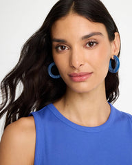 Chico's Sale Blue Multi Blue-Neutral Wood Hoop Earrings