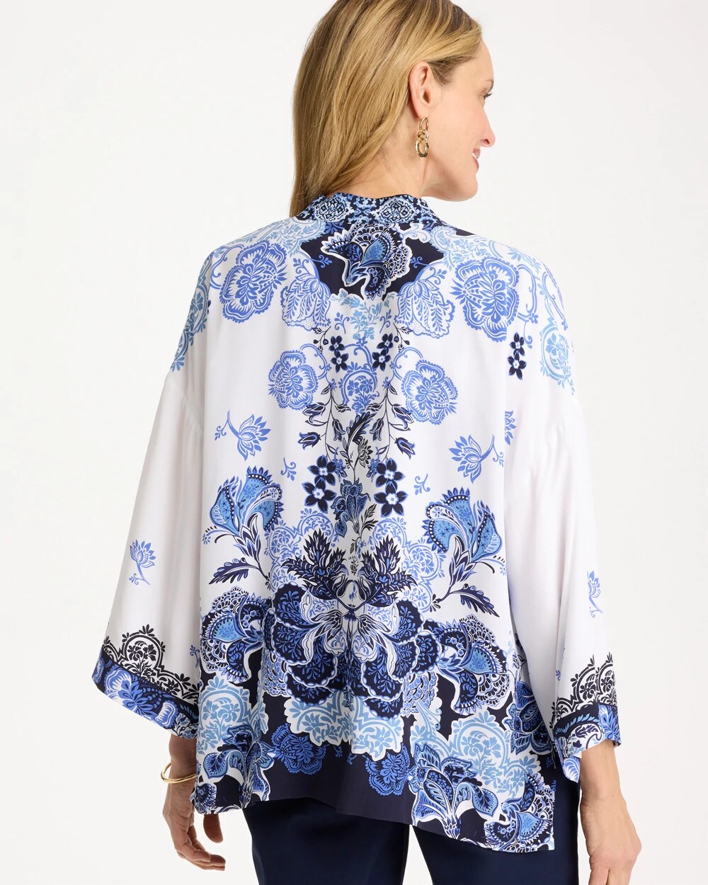 Chico's Outlet Alabaster Woven Faux Silk Printed Kimono