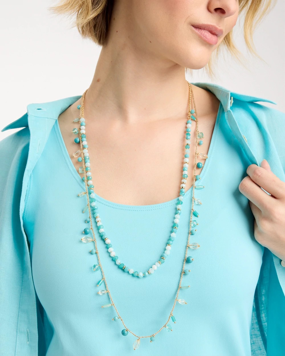Chico's Discount Aqua Multi-Strand Aqua Layering Necklace