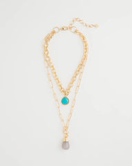 Chico's Sale Aqua Double-Strand Blue Pendant Necklace