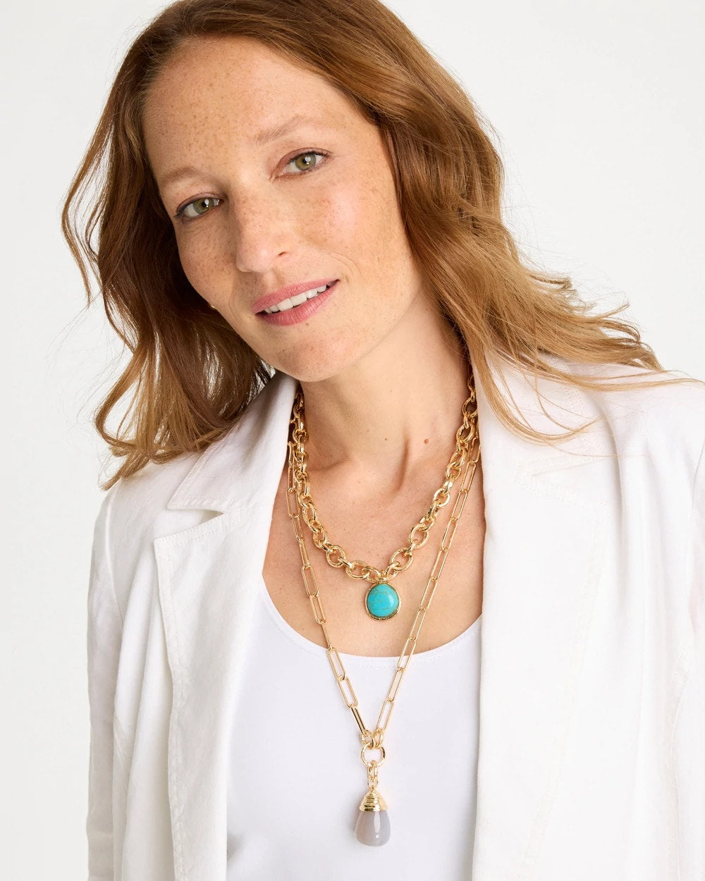 Chico's Sale Aqua Double-Strand Blue Pendant Necklace