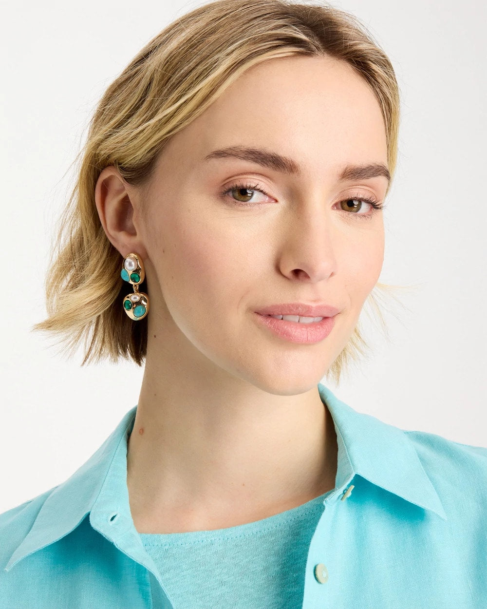 Chico's Outlet Blue Blue Pearl Cab Drop Earrings