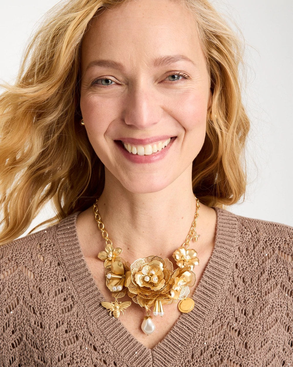 Chico's Online Gold Chico’s Originals Filigree Flower Bib Necklace