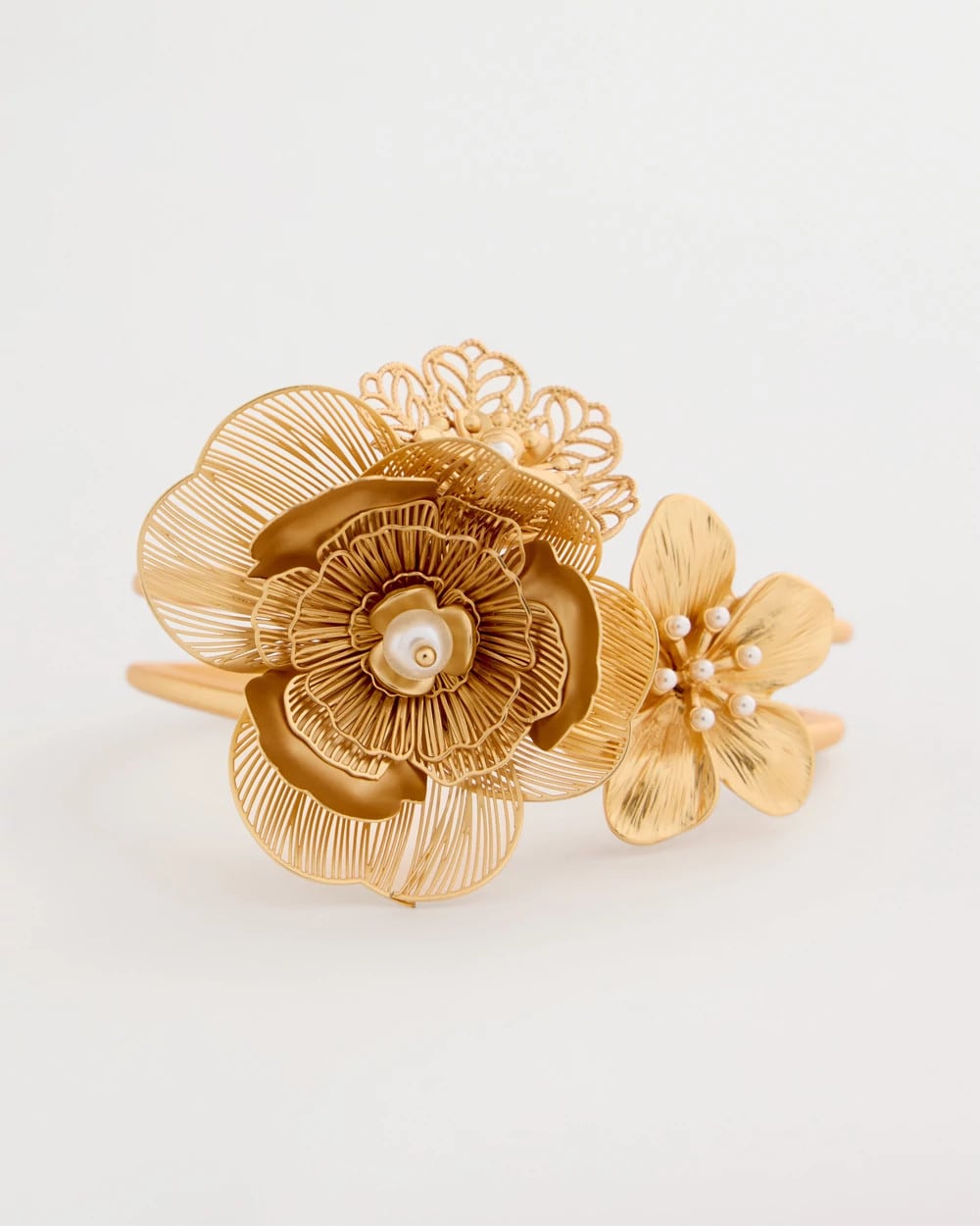 Chico's Discount Gold Filigree Flower Hinge Cuff Bracelet