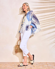 Chico's Sale Passport Blue Palm Frond Short Poncho