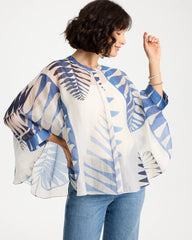 Chico's Sale Passport Blue Palm Frond Short Poncho
