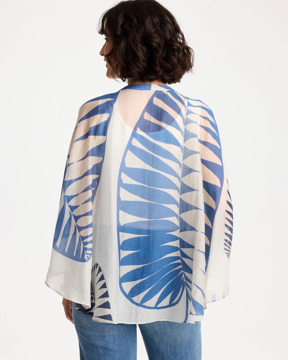 Chico's Sale Passport Blue Palm Frond Short Poncho